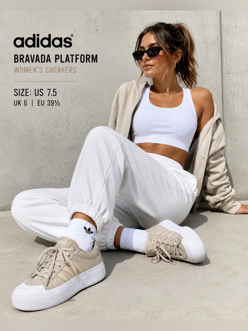 Adidas Bravada Platform Sneakers US 7.5 Neutral Beige Canvas Streetwear Shoes
